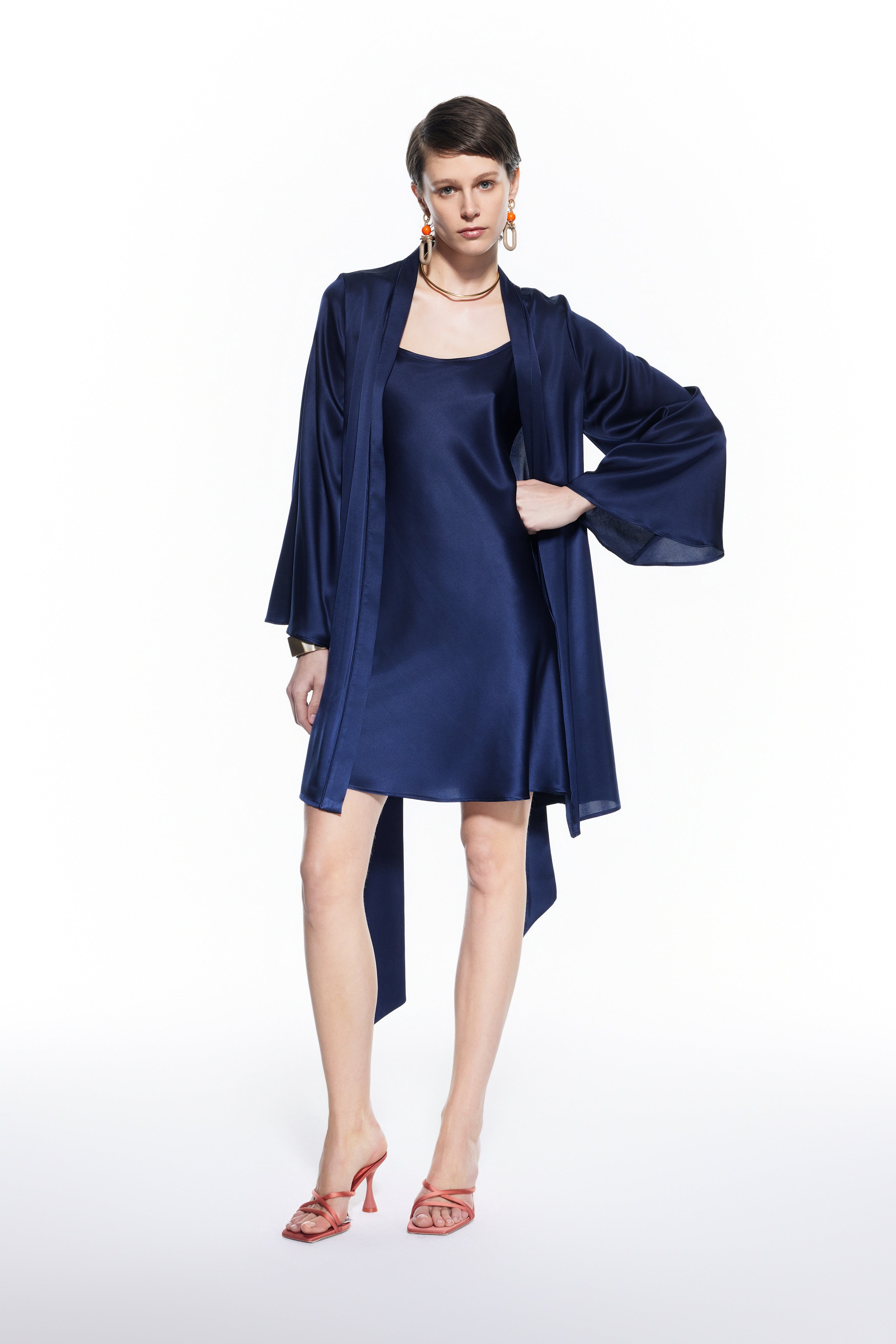 Anya Silk Robe Navy Blue