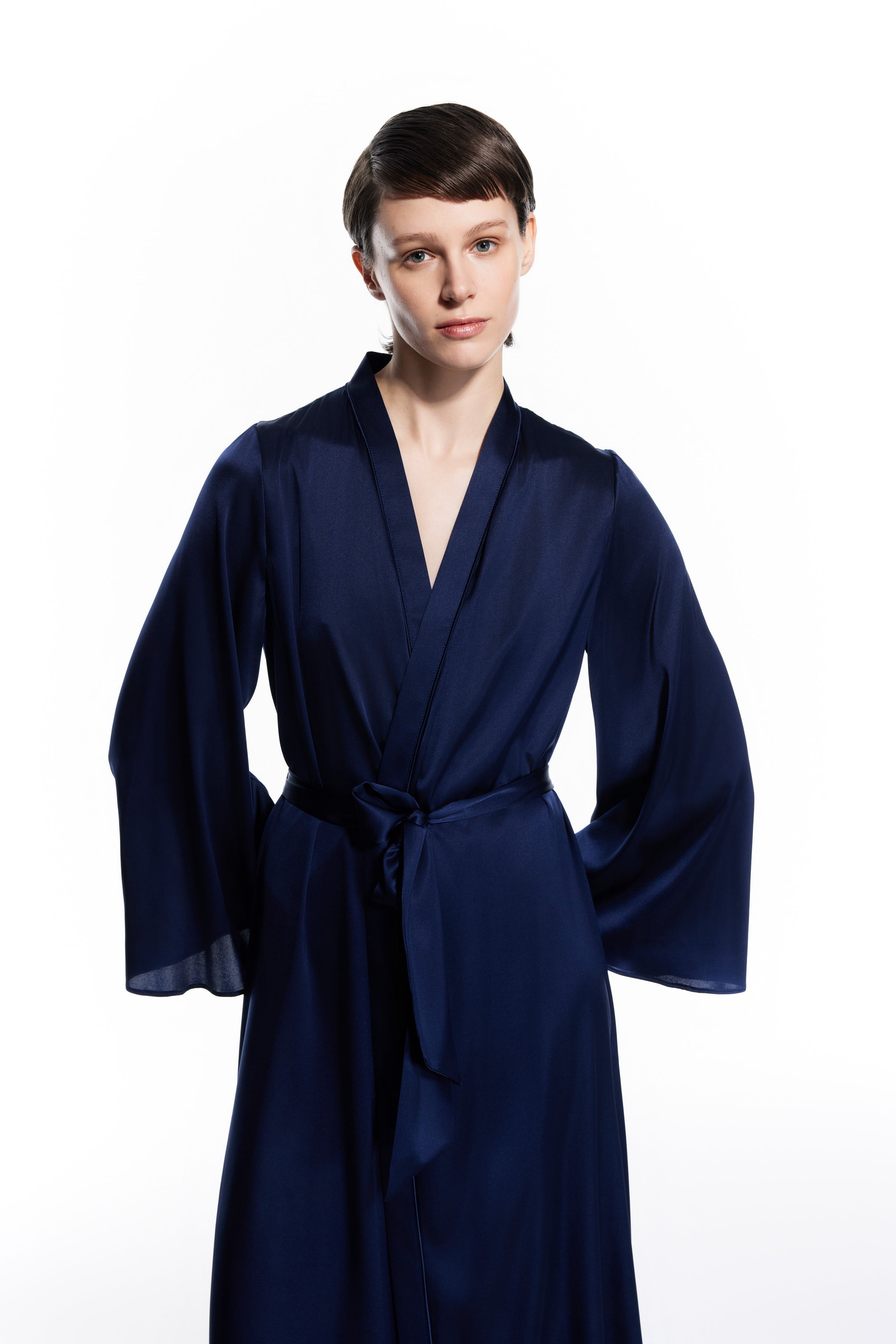 Dian Silk Robe Navy Blue