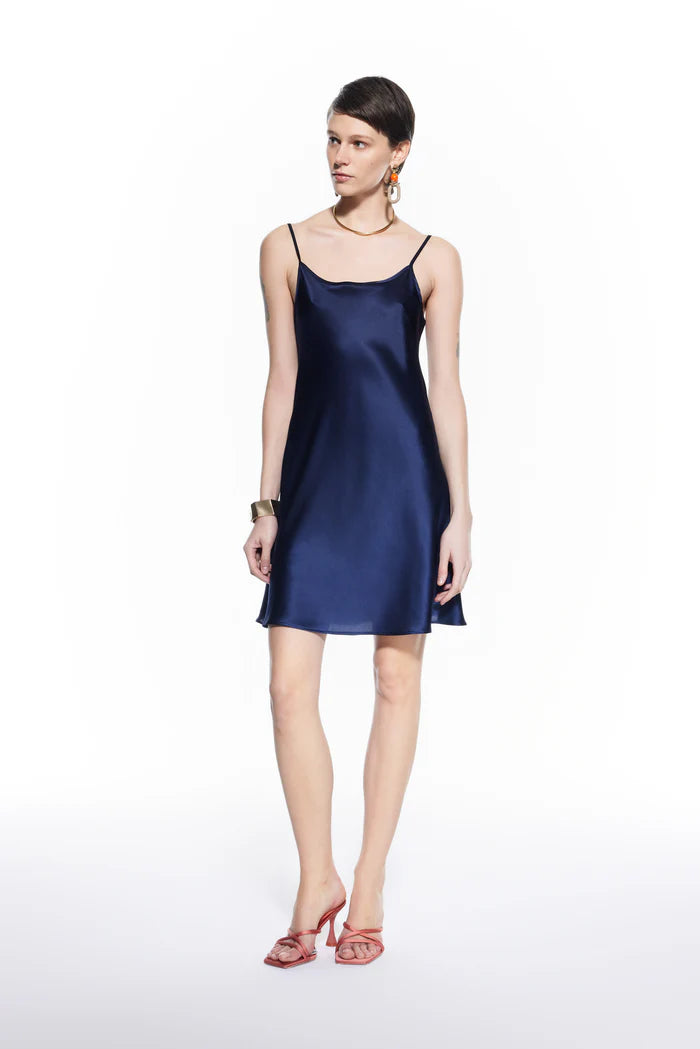 Lyra Silk Nightdress Navy Blue
