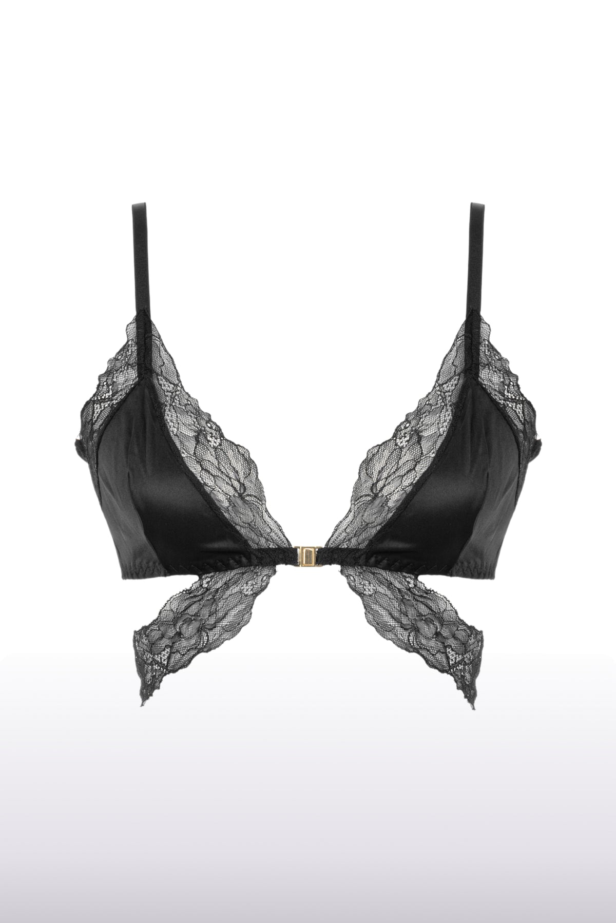 Clara Black Silk and Lace Front-Closure Bra