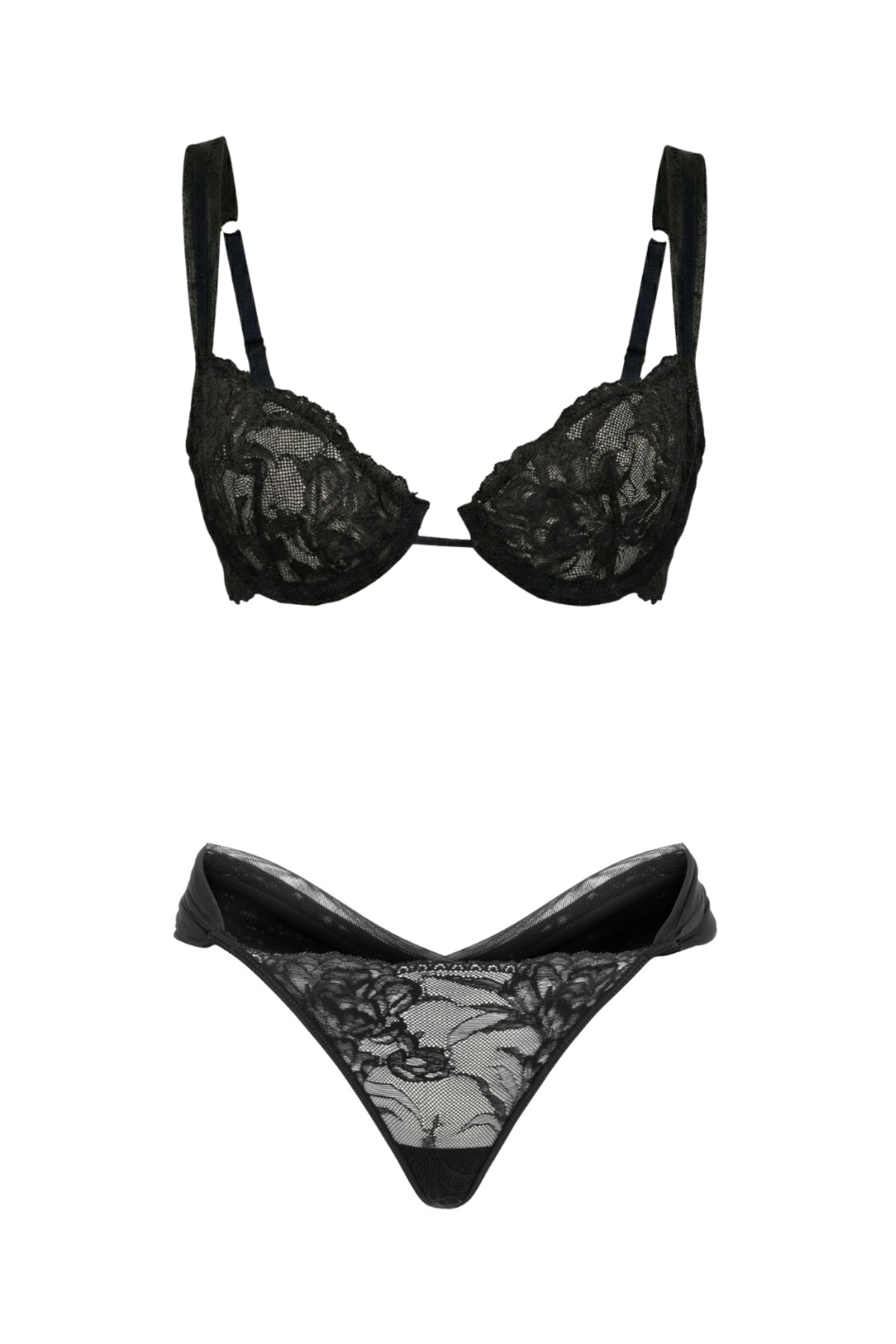 Valessia Luxury French Lace Bra & Thong Set Black