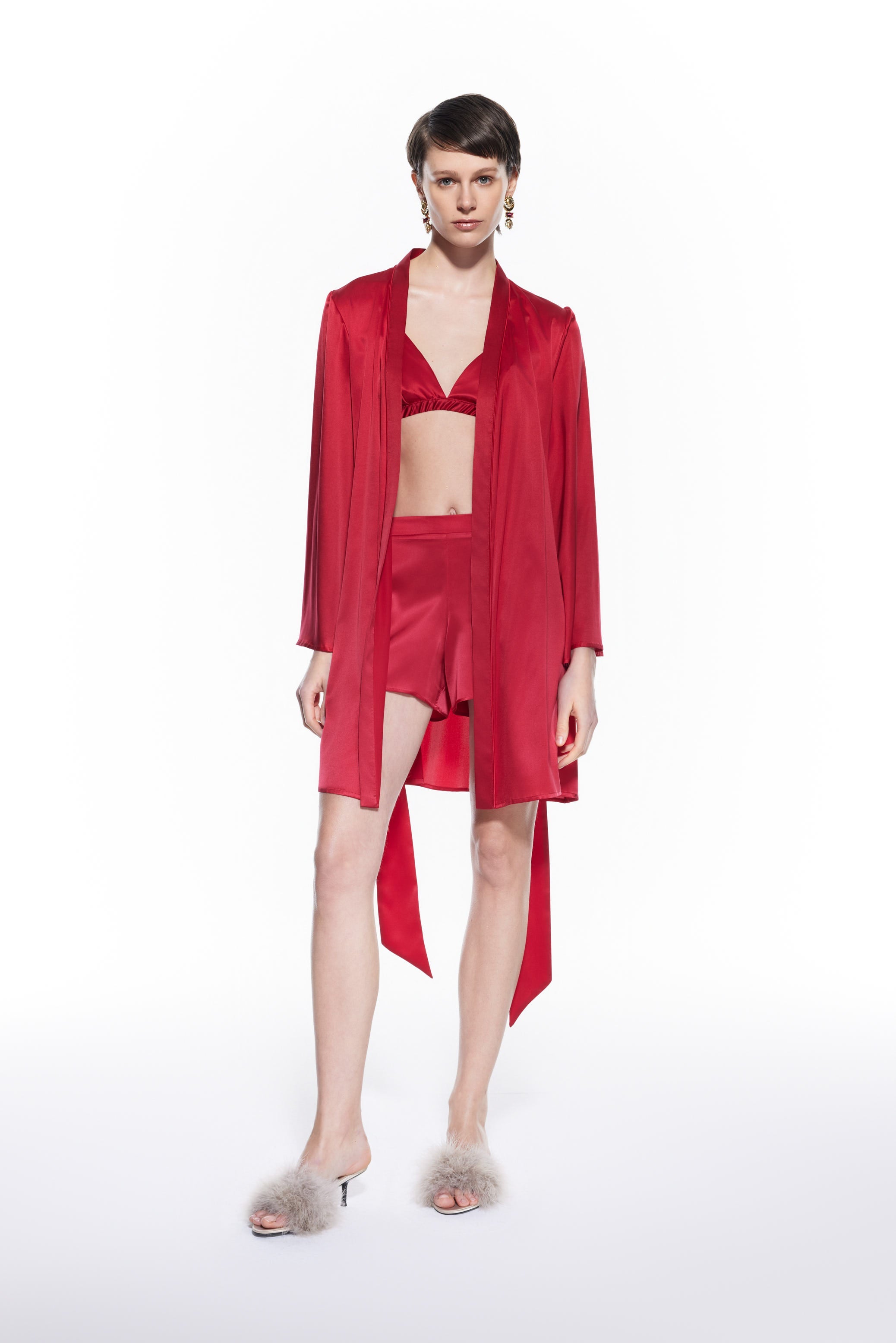 Dian Red Silk Short Robe.