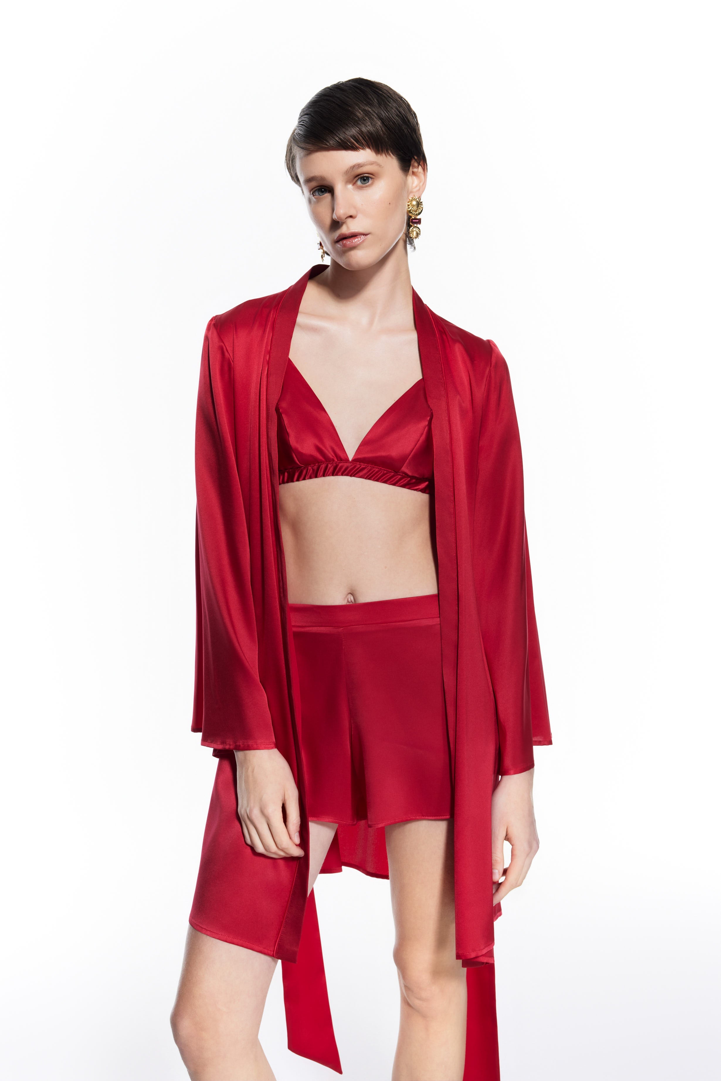 Dian Red Silk Short Robe.
